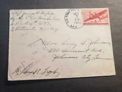 APO 633 CAMP GRIFFIS, TEDDING, ENGLAND 1942 Censored WWII 8th AIR FORCE Cover - Image 1 of 2