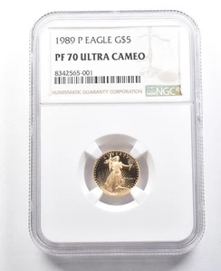 1989-P $5 American Gold Eagle 1/10 Oz 0.1 Oz Gold PF70 UCAM NGC *7481 - Picture 1 of 3