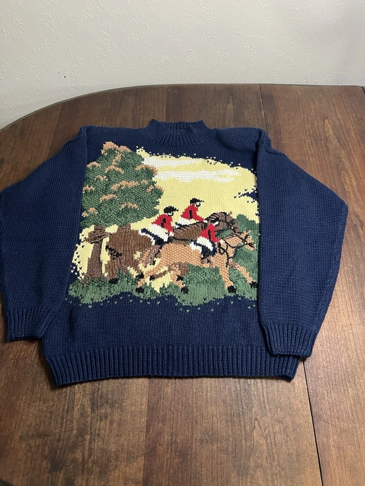 Suéter Vintage Años 90 Marisa Christina Talla M Tejido a Mano Jinetes a Caballo Foto 1 de 4