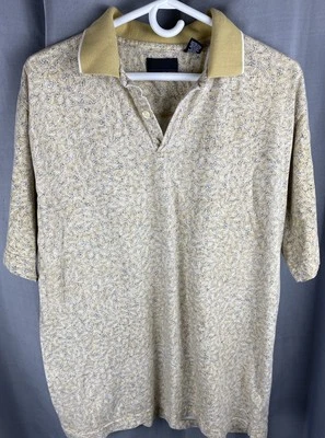 Camisa Polo Bill Blass Para Hombres Talla L Tostada Hojas Pequeñas Algodón Manga Corta Foto 1 de 4