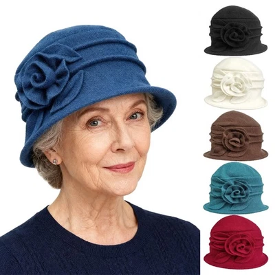 Wollhut Damenhut Glockenhut Winter Warmer Cloche 20er Jahre Blume - Bild 1 von 4