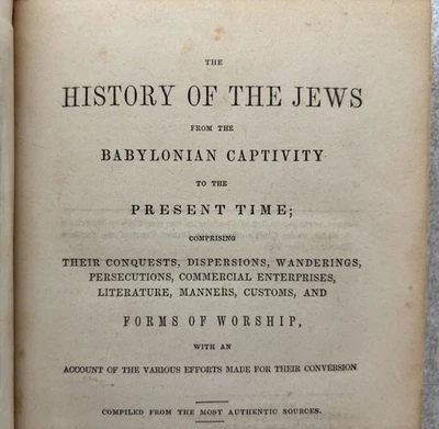 Vintage HC Book: THE HISTORY OF THE JEWS, 1846 "Most Authentic Sources" Foto 1 de 4