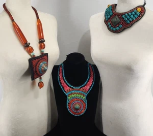 Beaded necklace lot Bib necklace Boho Festival Artisan Gypsy Style 3 pieces - Picture 1 of 23