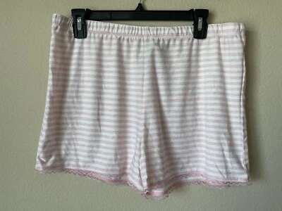 Pantalones cortos de salón cómodos suaves tiro medio a rayas rosa y blanco para mujer L Foto 1 de 4