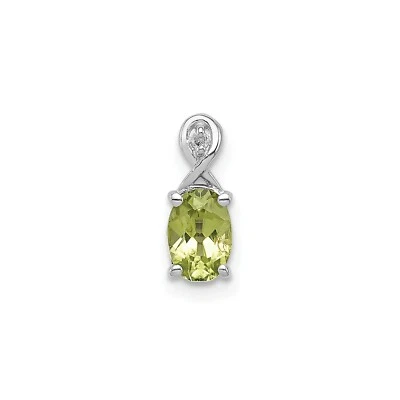 Sterling Silver Rhodium Plated Green Peridot & Diamond Oval & infinity Pendant - Image 1 of 2