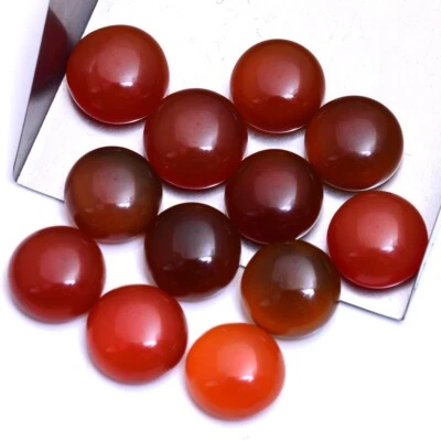 12 Pcs Natural Orange Onyx 13mm-14mm Round Cabochon Unheated Loose Gemstones Lot - Image 1 of 3