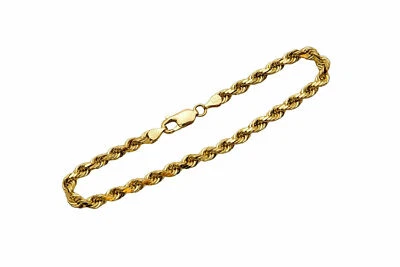 Brazalete de cadena de cuerda de 5 mm de oro amarillo de 14k para hombre y mujer talla 8" hueco Foto 1 de 2