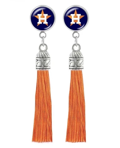 Astros Earrings, Tassel Dangle Earrings, Houston Astros Jewelry, Stainless Steel Cover