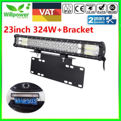 22inch 324W Tri-row LED Light Bar + Number License Plate Mount Brakcet Offroad - Image 1 of 4