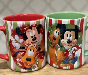 Disney Taza de Navidad Mickey Minnie Mouse Vacaciones Caramelo Rayas JUEGO DE 2 - Imagen 1 de 10