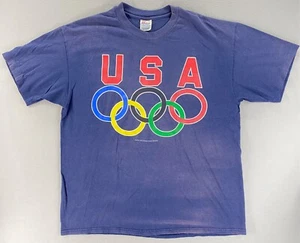 Vintage 90’s USA Olympic Rings Graphic T-Shirt Men’s XL Blue Official USOC READ - Picture 1 of 16