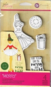 "Feliz"" muñeca de Navidad Julie Nutting estampilla adhesiva Prima medios mixtos 912376 - Imagen 1 de 2