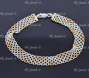 18k 2 Tone gold bead ball bracelet 9.10 grams #12047 Pre owned 7.5 inch - Picture 1 of 7