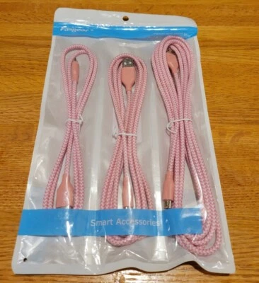 Fasgear 3 Pack Micro USB Fast Charging Cable Cord Phone Charger 3/6/10ft pink - Image 1 of 2