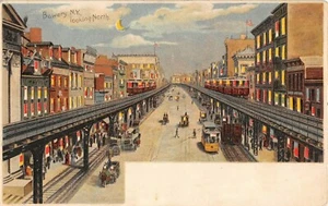 c.1906 Hold to Light Trolley & Trains Bowery Manhattan NY post card Koehler - Picture 1 of 2