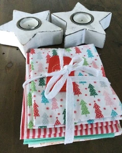 FABRIC BUNDLE 5 CHRISTMAS CRAFTS RED GREEN BLUE GINGERBREAD TREES SNOWMAN CANDY - Picture 1 of 8