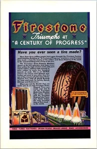 PRINT AD 1933 Firestone Tires Triumphs Century of Progress Chicago Worlds Fair - Imagen 1 de 3