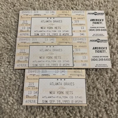 1993 Mets Vs Braves ticket Stub-Braves Win 11-2- Tom Glavine On The Mound - Image 1 of 3