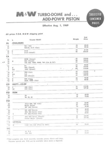 M&W Turbo Dome & Add Pow'r Piston Parts Prices List Reprint August 1969 - Picture 1 of 8