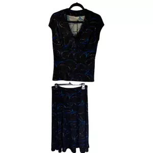 Chico's Y2K Slinky Skirt Set Women's Size M 8 Black Colorful 90s Packable Travel - Picture 1 of 7