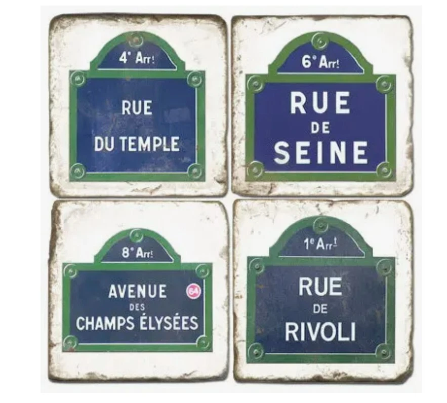 Studio Vertu,4 件套,“巴黎街道标志”翻滚波蒂奇诺大理石杯垫 — 第 1/1 张图片