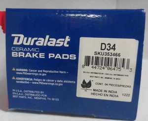 Duralast D34 Ceramic Brake Pads - Fits: Ford Fairlane, Falcon, Mustang, Ranchero - Picture 1 of 3