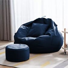 Bean Bag Cover Lounge Chair with Footrest and Cushion Cover Without Beans Blue