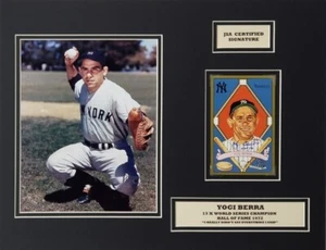 Yogi Berra Signed Yankees 14x18 Custom Matted 8x10 Photo & Signed Card (JSA COA) - Picture 1 of 5
