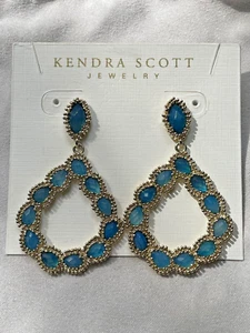 Kendra Scott 'Olivia' Blue Agate Vintage Earrings in Gold Hardware - Picture 1 of 7