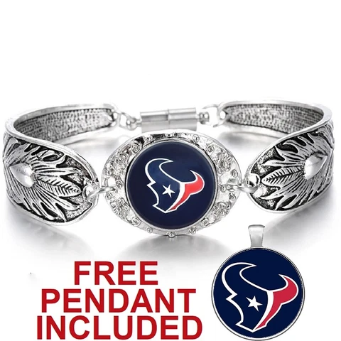Houston Texans Women's Sterling Silver Bracelet Football Gift w Gif tPkg D3 Cover