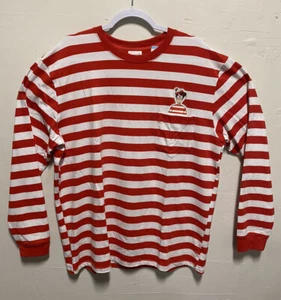 Where's Waldo Shirt Women Large Long Sleeves Red White Stripes Pocket - Picture 1 of 10
