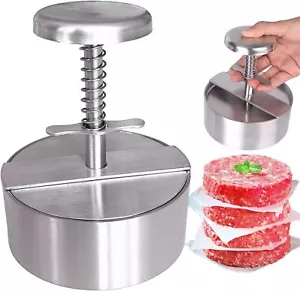 Burger Press Stainless Steel Hamburger Patty Maker Grill Griddle Flat - Picture 1 of 8