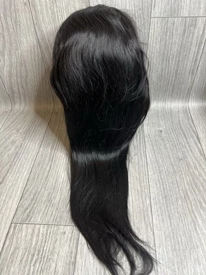 Peluca de cabello humano liso 30 pulgadas negra 1B 13x4 con encaje y pelo de bebé C19 Foto 1 de 4