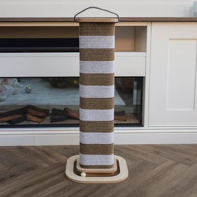 Cat Scratcher Tower – Cardboard Scratch Post with Toy Track & Wooden Base - Image 1 of 4