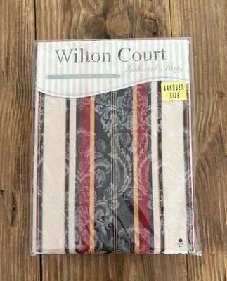 Wilton Court WC Banquet Size 90” Round tablecloth Imperial Stripe Y2K Decor *NEW - Image 1 of 4