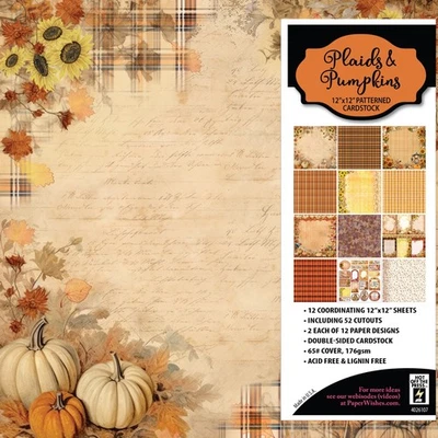 Autumn Pumpkins 12x12 Patterned Cardstock 176gsm Cardmaking Plaids Fall - Image 1 of 2
