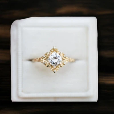 Engagement Ring 14k Yellow Gold Lab Grown Round 1 Carat IGI Certified Diamond - Image 1 of 4