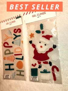NEW 12 PACKS Christmas Gel Window Clings Happy Holidays Santa Deco Decorations - Picture 1 of 5