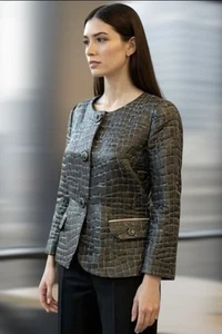 Armani Collezioni Jacke Damen 10 Braun Goldfaden Kroko Struktur 3/4 Arm - Bild 1 von 15