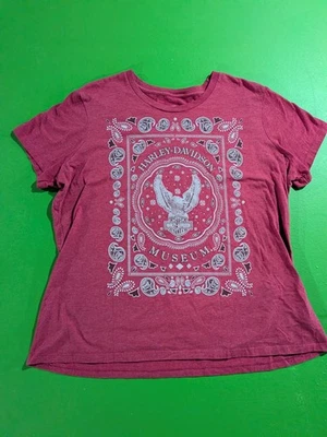 Camiseta Harley Davidson Museum Roja Manga Corta Bandana Talla 3XL Paisley Mujer Foto 1 de 4