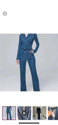 WHBM Blue JEAN jumper Romper Size 0 Petite Retail  $180 Super Soft - Image 1 of 4
