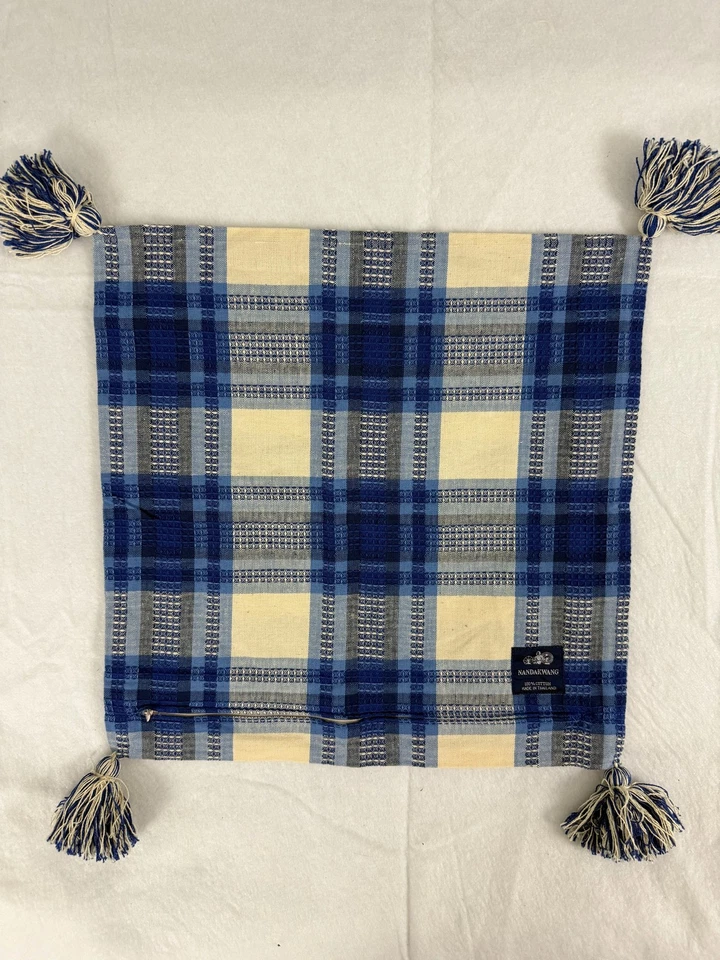 NANDAKWANG blue woven cotton pillow cover with tassles 16" - Image 1 of 3