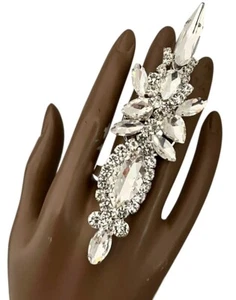 5" Long Oversize Clear Acrylic Crystal Adjustable Statement Full Ring Drag Queen - Picture 1 of 3