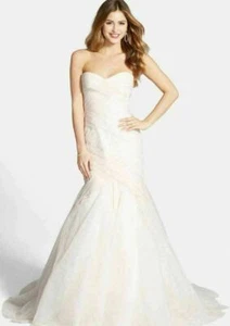 BLISS MONIQUE LHUILLIER Tulle Trumpet Dress Sz 10 Ivory Mrsp $2990 - Picture 1 of 1