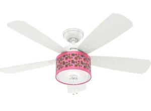 White 48" Pink Flowers & Butterflies Girls Room Ceiling Fan w Dimmable LED Light - Picture 1 of 10
