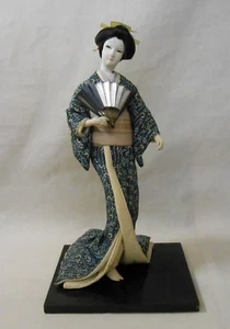Japanische Vintage Kimono Geisha Puppe 45 cm / Klappventilator OOGI / Textilgesicht - Bild 1 von 9