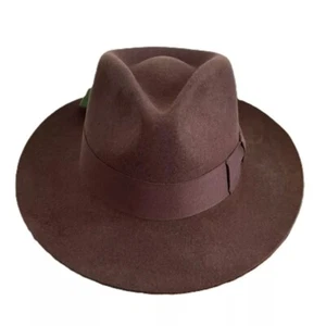 Indiana Jones Fedora Hat 100% Wool Felt Hat With Wide Band - Picture 1 of 10