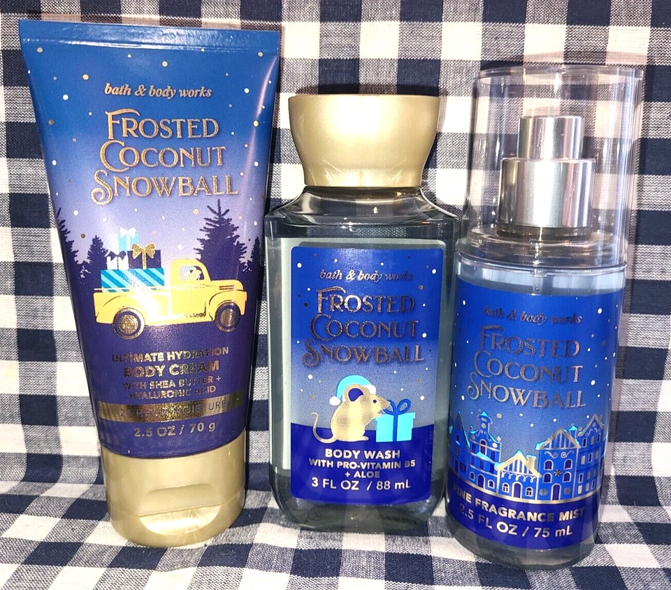 3 Piezas NUEVO Coco Esmerilado Bola de Nieve Crema Gel VIAJE Set Baño y Cuerpo Funciona Foto 1 de 1