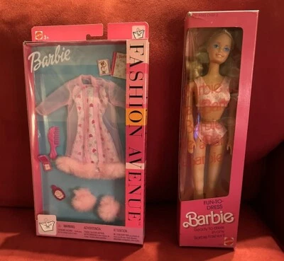 2002 Barbie Fashion Avenue Pink Lingerie 25702 & Fun To Dress Barbie, Lot Of 2 - Изображение 1 из 4