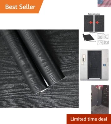 Матовые черные обои 16 x 120 дюймов Peel and Stick - водонепроницаемая контактная бумага по дереву - Изображение 1 из 4